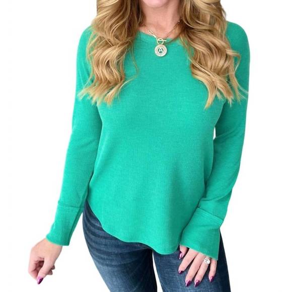 NEW ZENANA baby waffle long sleeve top in kelly green - Picture 1 of 3